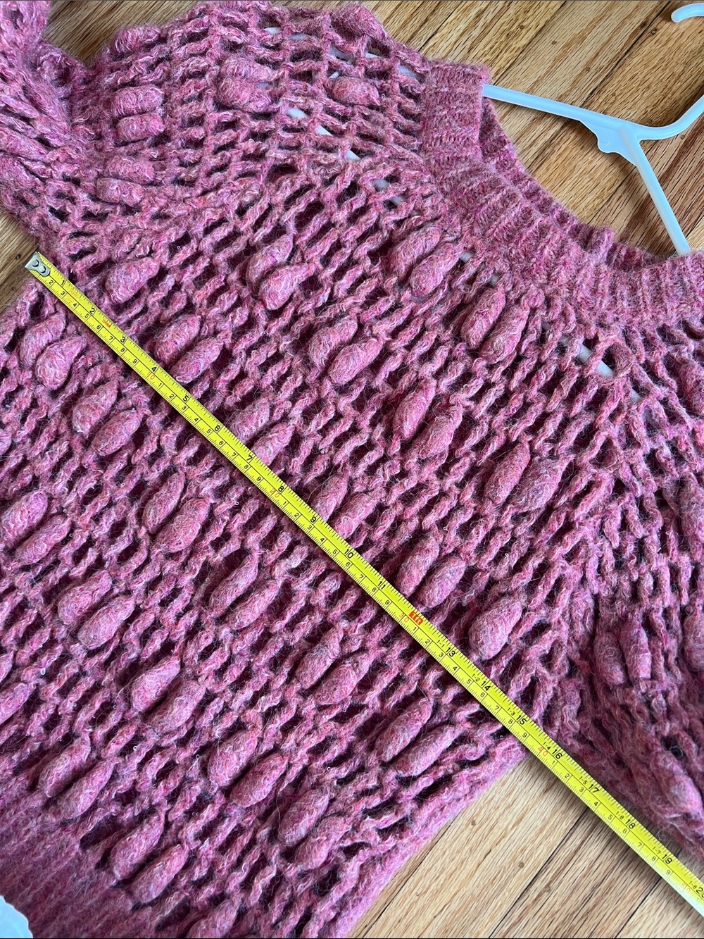 AMO Denim Jane Raglan Crochet Knit Sweater Luminous Pink Medium - Picture 8 of 9